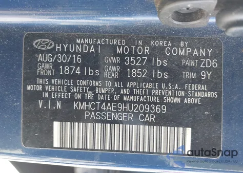 2017 Hyundai Accent Se z USA, uszkodzony, nr VIN KMHCT4AE9HU209369
